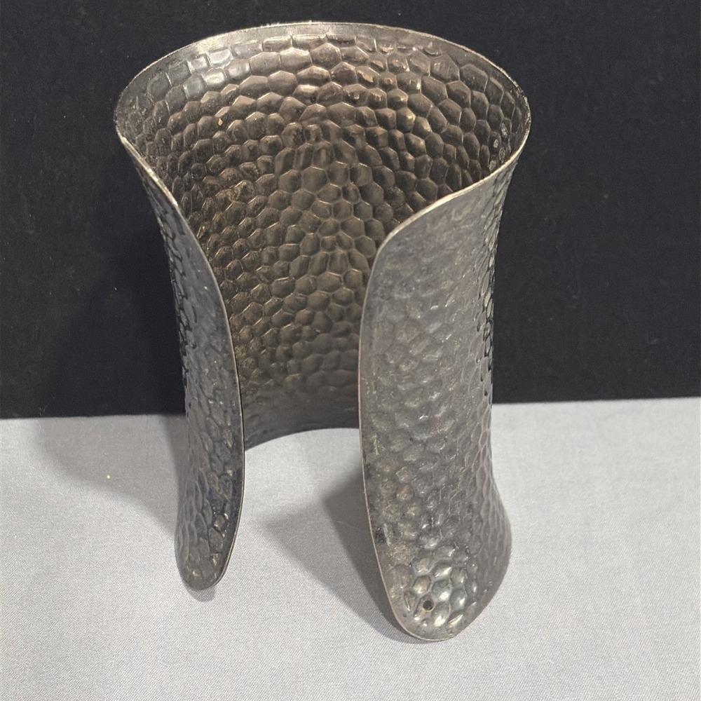 VTG Y2K Silver Statement Cuff Bracelet Set - Aldo Beaded & Hammered Flare Cuffs - Picture 7 of 12